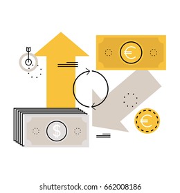 Currency exchange, money converting flat vector illustration design for mobile and web graphics