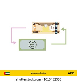 Currency exchange, money exchange. Dirham banknote.