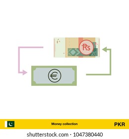 Currency exchange, money exchange. Pakistan rupee banknote.

