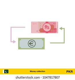 Currency exchange, money exchange. Pakistan rupee banknote.

