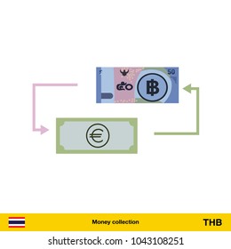 Currency exchange, money exchange. Thai baht banknote.