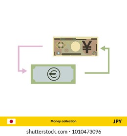 Currency exchange, money exchange. Yen banknote.