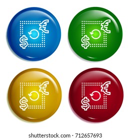 Currency exchange multi color gradient glossy badge icon set. Realistic shiny badge icon or logo mockup