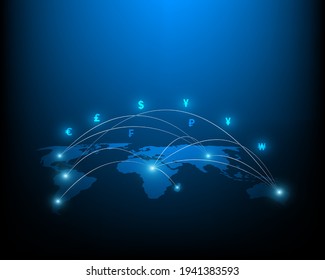 Currency exchange network and money transfer illustration