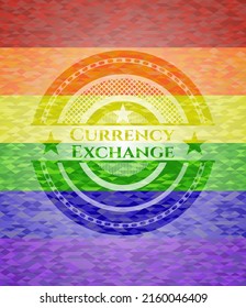 Currency Exchange on mosaic background with the colors of the LGBT flag. 