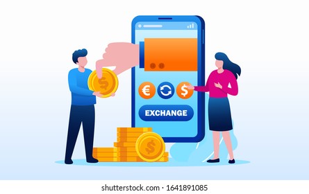 Currency exchange online landing page website illustration flat vector template 