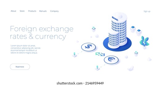 Currency Exchange Rates Via Offline Bank. Online Mobile Banking Application In Isometric Vector Design. Money Changing Procedure