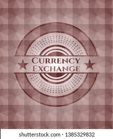 Currency Exchange red badge with geometric pattern. Seamless.