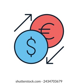 Icono de vector relacionado con el cambio de divisas. Aislado sobre fondo blanco. Ilustración de vector
