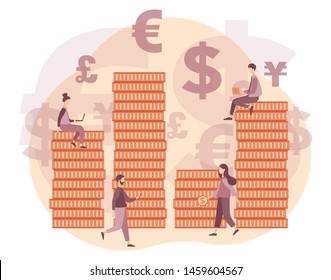 Currency exchange service concept. Flat cartoon style. Vector illustration