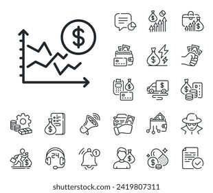 Currency exchange sign. Cash money, loan and mortgage outline icons. Dollar rates line icon. Money trade symbol. Dollar rate line sign. Credit card, crypto wallet icon. Inflation, job salary. Vector