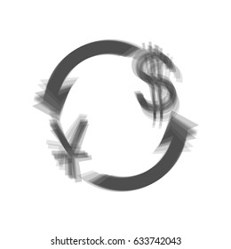 Currency exchange sign. China Yuan and US Dollar. Vector. Gray icon shaked at white background.