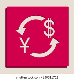 Currency exchange sign. China Yuan and US Dollar. Vector. Grayscale version of Popart-style icon.