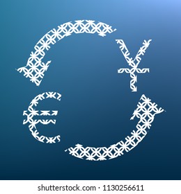 Currency exchange sign. Dollar and Euro. Vector. White textured icon at lapis lazuli gradient background.