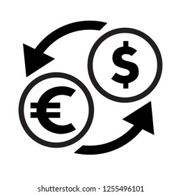 Currency exchange sign. dollar and  Euro. Flat style black icon on white.