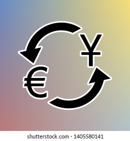 Currency exchange sign. Dollar and Euro. Black icon in white shell at pastel color background. Illustration.