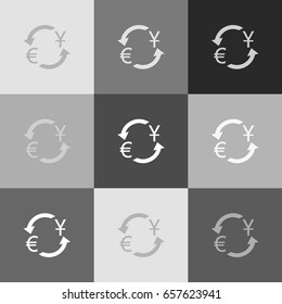 Currency exchange sign. Dollar and Euro. Vector. Grayscale version of Popart-style icon.