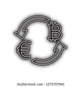 Currency exchange sign. Euro and Bitcoin. Vector. Double contour black icon with soft shadow at white background. Isolated.
