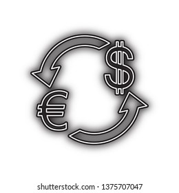 Currency exchange sign. Euro and Dollar. Vector. Double contour black icon with soft shadow at white background. Isolated.