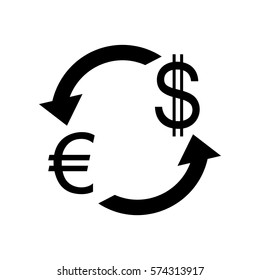 Currency exchange sign. Euro and Dollar. Flat style black icon on white.