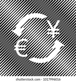 Currency exchange sign. Euro and Japan Yen. Vector. Icon. Hole in moire background.