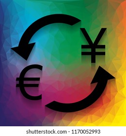 Currency exchange sign. Euro and Japan Yen. Vector. Flat style black icon on white.
