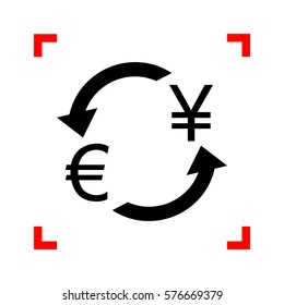 Currency exchange sign. Euro and Japan Yen. Black icon in focus 