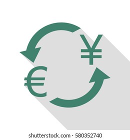 Currency exchange sign. Euro and Japan Yen. Veridian icon with flat style shadow path.