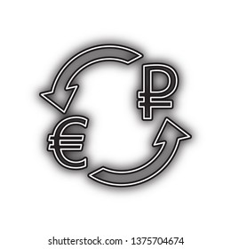 Currency exchange sign. Euro and Russia Ruble. Vector. Double contour black icon with soft shadow at white background. Isolated.