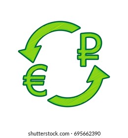 Currency exchange sign. Euro and Russia Ruble. Vector. Lemon scribble icon on white background. Isolated