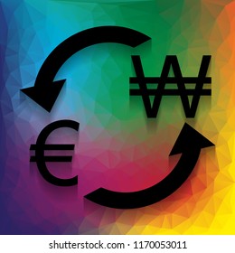 Currency exchange sign. Euro and South Korea Won. Vector. Flat style black icon on white.