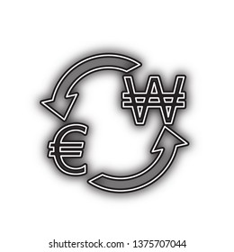 Currency exchange sign. Euro and South Korea Won. Vector. Double contour black icon with soft shadow at white background. Isolated.