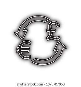 Currency exchange sign. Euro and UK Pound. Vector. Double contour black icon with soft shadow at white background. Isolated.