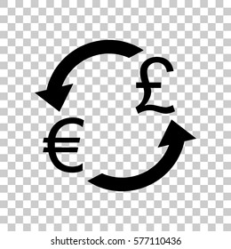 Currency exchange sign. Euro and UK Pound. Black icon on transpa