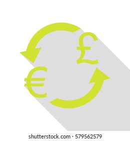 Currency exchange sign. Euro and UK Pound. Pear icon with flat style shadow path.