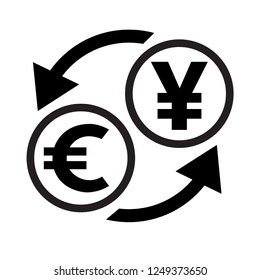 Currency exchange sign. Japan Yen and  Euro. Flat style black icon on white.