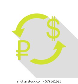 Currency exchange sign. Rouble and US Dollar Pear icon with flat style shadow path.