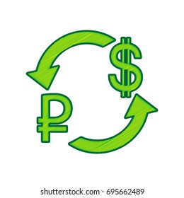 Currency exchange sign. Ruble and US Dollar. Vector. Lemon scribble icon on white background. Isolated