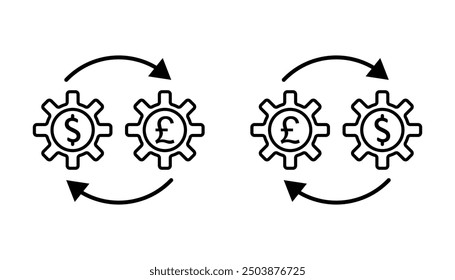 Currency exchange sign symbol. Dollar to Pound line icon.