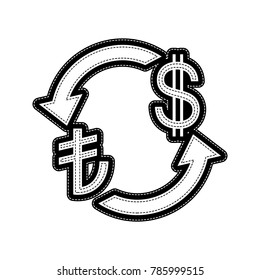Currency exchange sign. Turkey Lira and US Dollar. Vector. Flat style black icon on white.
