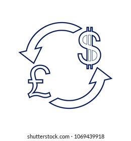 Currency exchange sign. UK: Pound and US Dollar. Vector. Flat style black icon on white.