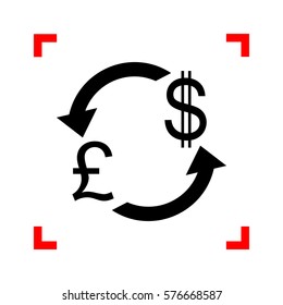 Currency exchange sign. UK: Pound and US Dollar. Black icon in f