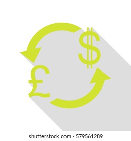 Currency exchange sign. UK: Pound and US Dollar. Pear icon with flat style shadow path.