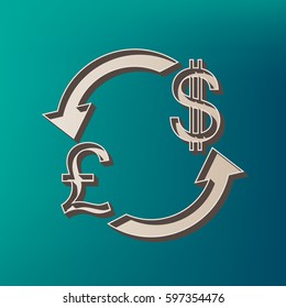 Currency exchange sign. UK: Pound and US Dollar. Vector. Icon printed at 3d on sea color background.