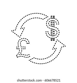 Currency exchange sign. UK: Pound and US Dollar. Vector. Black dashed icon on white background. Isolated.