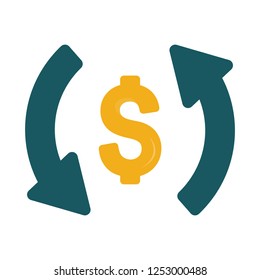 Currency exchange simple icon. Money Transfer sign. Dollar in rotation arrow symbol. Quality design elements. Classic style. Vector