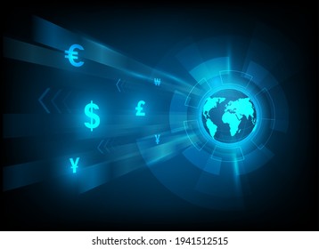 Currency exchange symbol and international money transfer illustration