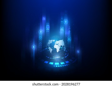 Currency exchange technology Blue abstract network illustration