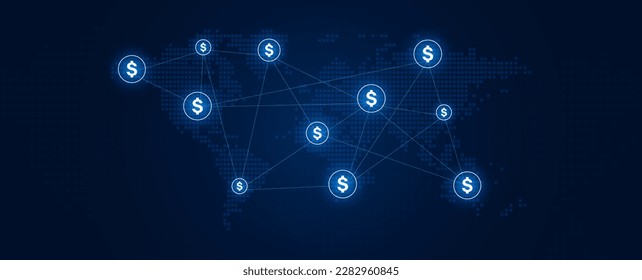 Currency exchange technology blue background. 