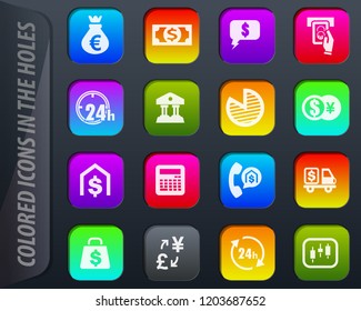 Currency exchange vector colored icons in the holes easily adapt to any background